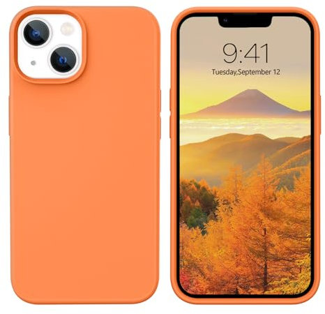 YINLAI für iPhone 13 Hülle Silikon,Handyhülle iPhone 13 Schutzhülle Slim Case Cover Liquid Silikon Gel Matte 3-Schicht Struktur Fallschutz rutschfeste KratzfestHülle für iPhone 13 6,1 Zoll,Orange Rot