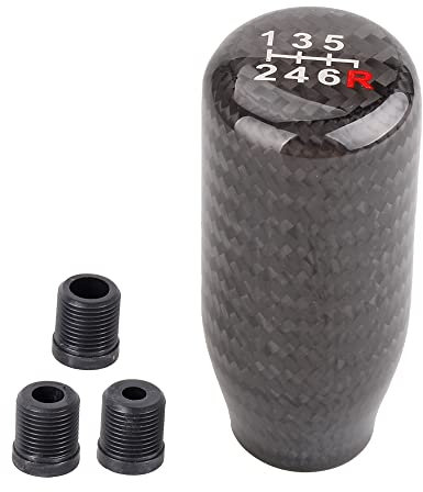 muge racing Pomo de palanca de cambios de fibra de carbono de 6 velocidades universal para la mayoría de los coches con 3 adaptadores (8 mm/10 mm/12 mm)