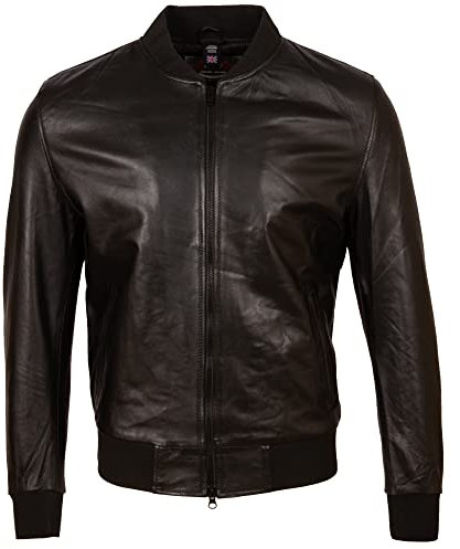 Aviatrix Bomber in vera pelle da uomo (D9J9), Nero , XXXL