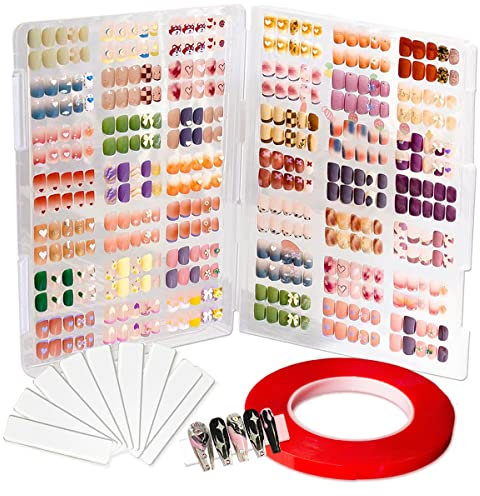 Large Clear Press on Nails Storage Box, Empty Press on Nails Packaging Box Set with 10m Double-sided Adhesive Tape and 50 Arcylic Nail Display Stand Can Be Used to Store and Store Personal Items