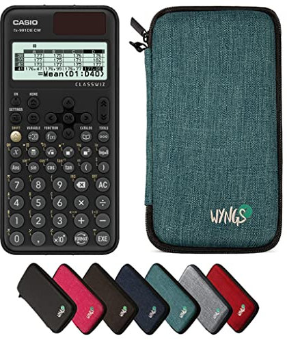 Casio fx-991DE CW ClassWiz inkl. WYNGS Schutztasche Türkis - Wissenschaftlicher Taschenrechner - Basic Paket