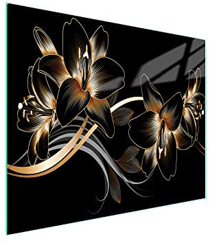 DarHaus Herdabdeckplatte einteilig 52x30 cm Ceranfeld Abdeckung Glas Spritzschutz Abdeckplatte Glasplatte Herd Ceranfeldabdeckung Deko, Orchidee Schwarz