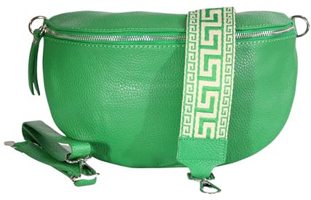Bauchtasche Damen Stylisch Moderne Taschen mit Breitem Wechselgurt Nappa Leder Genuine Leder Bauchtasche Inklusive Breiter Gurt Gürteltasche Crossbag Crossbody Bag damen Ledertasche (Gruen)