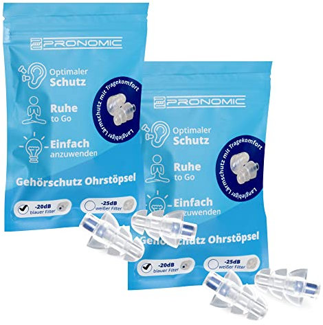 Pronomic E20 Gehörschutz Ohrstöpsel 20dB 2x Set - Gehörschutz im Tannenbaum-Design - Blauer Filter mit 20 dB Dämpfung - Medium-Größe - Aus weichem Silikon - Inhalt: 2x 2 Stück