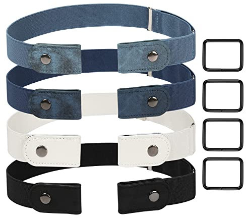 CoKeeSun 4 Pcs No Buckle Belts for Women Elastic Belt Buckle Free Invisible Ladies Belts Adjustable Unisex Waist Belt for Jeans Pants Dress, 4 Colors