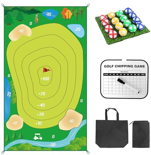Homgaty Stick Golf Game Mats, 150 x 80cm Golf Game Set with Score Plate, Battle Royale Golf Chipping Game, Chip Sticky Golf Game, Golf Practice Mat Dartboard for Kid Adult Junior, Green, 80x150CM