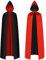 AOOWU Schwarzer Umhang, Vampir Umhang mit Kapuze Erwachsene, Umhang kostüm Cape Satin Herren Damen, Mantel für Halloween Weihnachten Karneval Kostüm(beidseitig)