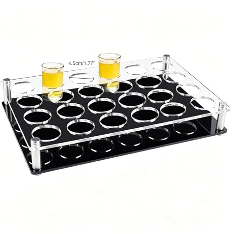 NBEADS 24 Shot Glass Tray Holder, Bar Acrylic Shot Glasses Holders Wine Glass Cup Serving Tray Cups Organizer Shot Glass Display Bar Accessories for Party, Bar, Club, Hole: 1.5