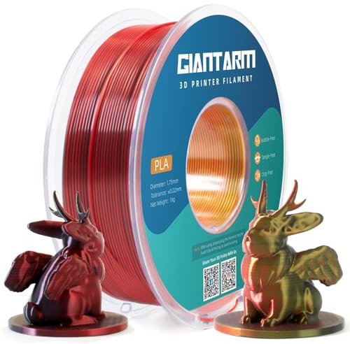 GIANTARM Silk PLA Filament 1.75mm(±0.02mm) für 3D Drucker, 1kg, 1 Rolle vakuumverpackt, PLA Silk-like tricolor, Gold+Rot+Schwarz