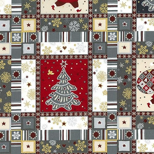 100% Cotton Fabric Rose & Hubble Christmas Icons Patchwork Xmas 135cm Wide (Price Per Metre) (Grey)