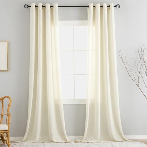 VOILYBIRD Natürliche Leinenstruktur Vorhänge mit Ösen Leinen Gardinen für Fenster Wohnzimmer (Creme, HxB 220x140 cm, 2 Stück)