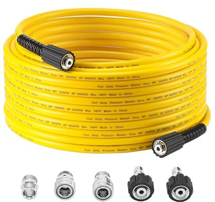 Tool Daily Tubo flessibile per idropulitrice da 30 m x 0,6 cm, tubo di prolunga di ricambio per idropulitrice M22 da 14 mm, resistente alle pieghe, kit di collegamento rapido da 3/8 per idropulitrice