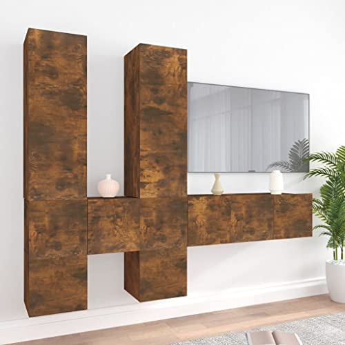 BUKSCYJS Fernseher Tisch,Fernseher Schrank7-Tlg. Tv-Schrank-Set RäUchereiche Holzwerkstoffgeeignet FüR Wohnzimmer, Schlafzimmer, BüRo, Empfangsraum, Arbeitszimmer, Korridor