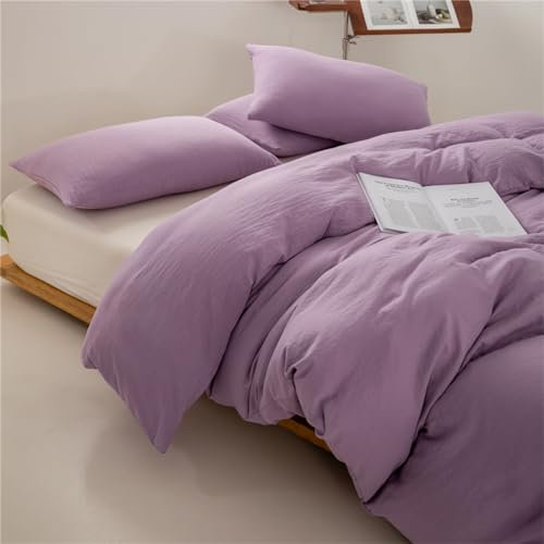 Odot Couleur Unie 3 Pieces Parure de Lit, Ensemble de Literie avec Housses de Couettes et 2 Taies D'oreillers 48x74cm, Set de Housse de Couette pour 1~2 Personnes (180x220cm,Violet B)