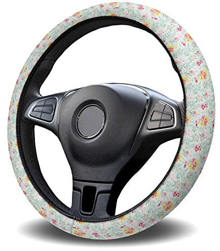 Lenkradbezug Blumen Bunte Aquarell-Sommerblume Mit Blättern Lenkradabdeckung Mode Lenkradhülle Universal Größe Lenkradschoner Für Winter Sommer Auto Innenraum 38cm