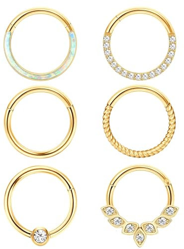 Diamday 6 Stück Nasenpiercing Ring Septum Ring Chirurgenstahl für Damen Herren Helix Tragus Nasenring Ohr Piercing Lippenringe Conch Knorpel Daith Septum Piercing Schmuck 8mm 10mm 16G 18G