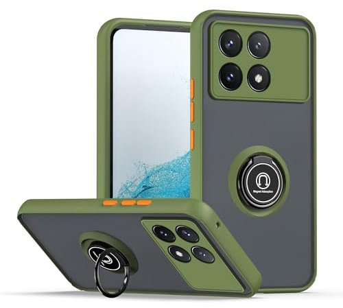 XINYEXIN Coque pour Xiaomi Poco X6 Pro 5G, Etui Téléphone Antichoc avec Anneau de Support, Hard PC et TPU Bumper Mat Translucide Case Cover - Armée Verte