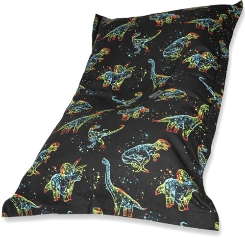Chillstar XXL Sitzsack Indoor/Outdoor Wasser- und Schmutzabweisend - Bezug abnehmbar und waschbar - Bunte Dino Outlines auf Schwarz | Bean Bag XXL 330 Liter 135 x 175 cm