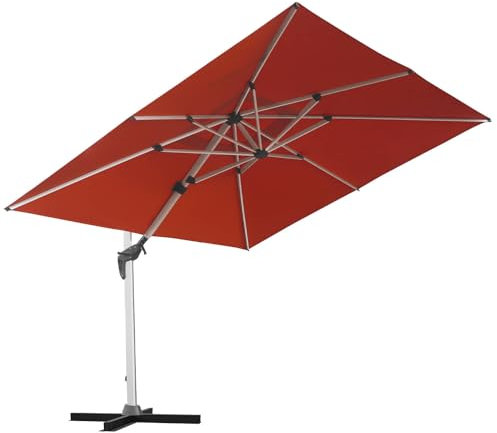 anndora Aluminium Ampelschirm 300 x 400 cm mit Kurbelsystem - Drehbar, Neigbar, Kippbar - Marktschirm, Gartenschirm - Farbe Terrakotta