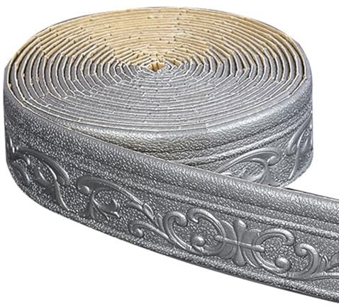 Jodimitty Bordüre Selbstklebend Silbergrau 10m x 8cm x 4mm Wasserdicht Wandbordüre TapetenBordüre Anti-Kollisions Fliesen Bordüre Roll Border Trims für Ecken Linien Decken Dekoration