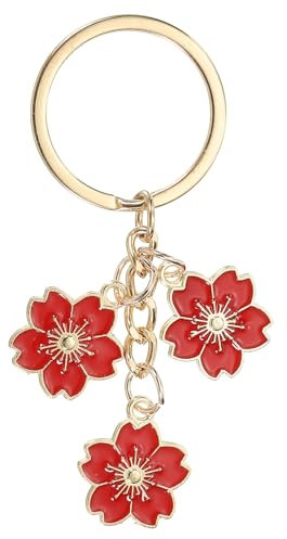 PATIKIL Porte-Clés Charme Fleur, Mignon Porte-Clés Émaillé de Cerisier en Fleurs Pendentif pour Femmes Cadeaux Décoration de Sac à Main, Rouge
