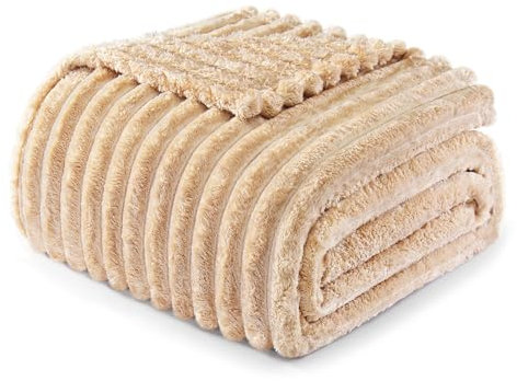 Exclusivo Mezcla Kuscheldecke Flauschig Fleecedecke Flanell Decke, Leichte und Warme Sofadecke Couchdecke für Ganzjahreszeit, 150 x 200 cm Beige