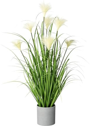 CREATIV green künstliches Riedgras 76cm im weißen Topf I naturgetreues Wildgras im Topf I Pampasgras für Innen I hochwertige & dekorative Dekopflanze I Grasbusch für Indoor I lebensechte Kunstpflanze