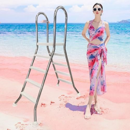AIBOTY Summer Above Ground Outdoor Swimming Pool Ladder, 4 Steps 304 Stainless Steel Frame with Heavy Duty Plastic Steps Ladder, Capacity 500 Lb Deluxe Pool Stairs, for 52 Inch Depth Ground Pools