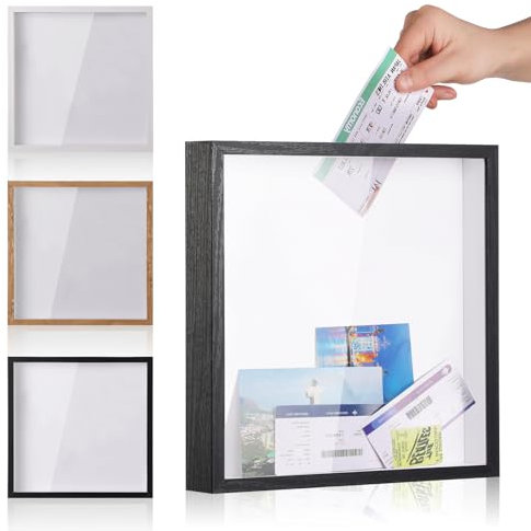 MUXIUNT Cornice per foto e archivio Travel Adventure Challenge, con fessura, 20 x 20 cm, scatola dei ricordi per biglietti da viaggio, scatola per ricordi, scatola ombreggiata con caricamento