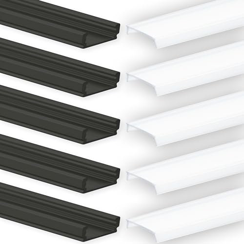 INNOVATE 5 x 2m LED Schiene - Aluminium Profil - Aluprofil für LED Stripes/Streifen - LED Kanal - ALU Leiste - 2000mm x 17mm x 7mm (Alu Profil schwarz inkl. milchiger Abdeckung für LED Stripe)
