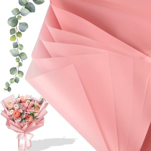 25 fogli di carta da regalo con fiori, impermeabile, per bouquet di fiori, forniture per fai da te, artigianato, imballaggio, bouquet, matrimonio, regalo di compleanno (rosa)