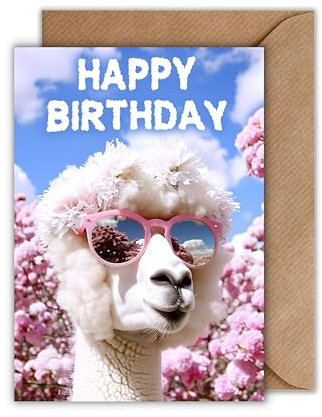 WBdesignz Geburtstag Karte mit Umschlag - Lustige Geburtstagskarte “Birthday Alpaka” Bunte Glückwunschkarte Charmante Geschenkkarte zum Geburtstag Happy Birthday Karte (DIN A6)
