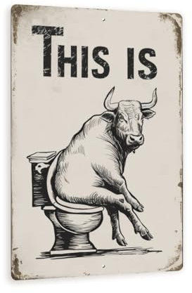 Schild im Vintage-Stil This Is Bull, humorvoller Stier sitzt auf einer Toilette, 20,3 x 30,5 cm