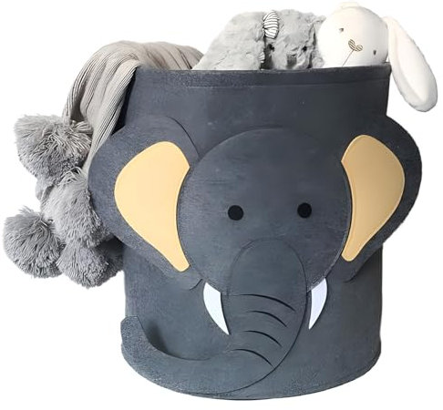 LHLZNB Foldable Toy Storage Baskets，baby storage basket，Dog Toy Box Kids Laundry Basket Woven Blanket Basket with Handles Cute Animal Laundry Hamper, Gift Basket for Baby Room Décor (Grey Elephant)