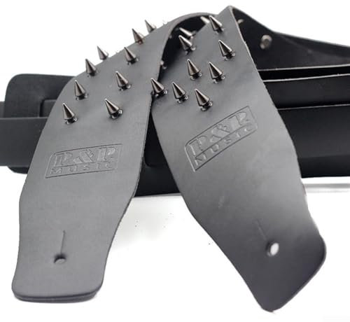Bequemer und verstellbarer Gitarrengurt aus Leder mit Metall-Spike-Nieten, für Gitarristen (D)