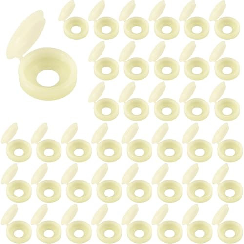 LICQIC 100 PCS Screw Cover Caps, Plastic Hinged Screw Cover Caps, Small Screw Caps for M4 - M6 Screws (Cream Color)