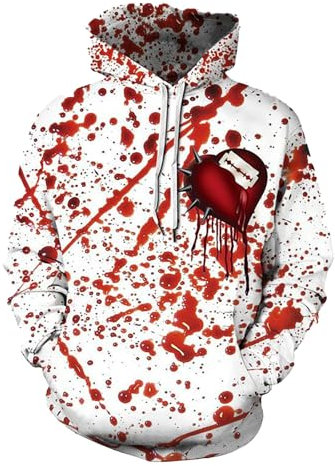 Halloween Hoodie Herren Blutspritzer Muster Kapuzenpullover Pullover mit Kapuze 3D Druck Hip Hop Oversized Sweatshirt mit Tasche Hoody Lustig Blutig Bedruckt Kapuzenpulli Hooded Sweat Pulli