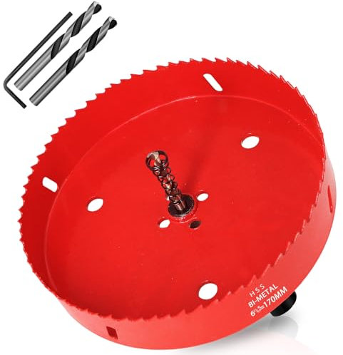 KACNON Sierra de corona de 170 mm, acero rápido universal HSS M42, sierra de corona bimetálica con vástago hexagonal y taladro, tamaños completos, para madera, plástico, placas de yeso, chapa, color