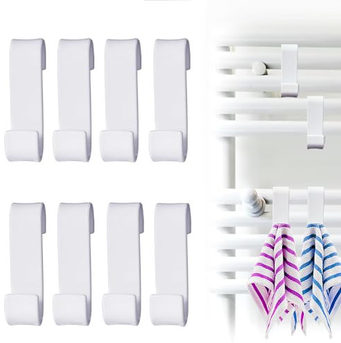Fengguock 8 PCS Round Radiator Towel Hooks - Removable, Over Door, Kitchen, Bathroom, White