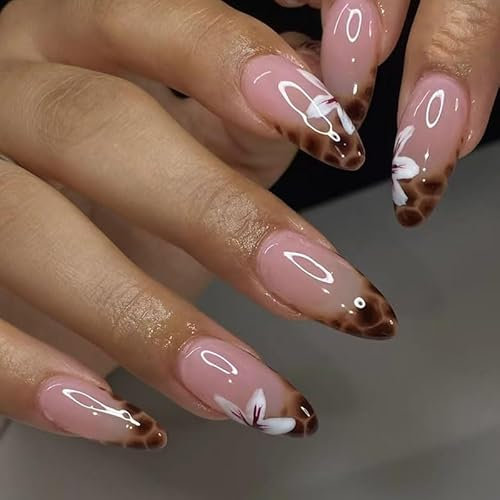 French False Nails - Press on Nails - Full Cover False Nails Christmas Square Stick on Nails - French Fake Nails (Leopard Print French, 1)