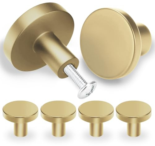 SHSMPXOY 6 PCS Drawer Knobs,30mm Kitchen Cupboard Door Knobs,Modern Cabinet Knobss,Kitchen Cupboard Knobss Door Handles,Stainless Steel Single Hole Handle with Screws for Home Decorating(Gold)