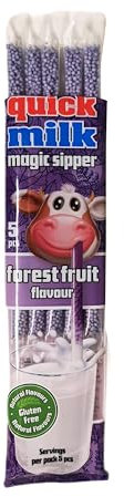 Quick Milk Forest Fruit - Strohhalme für Milch mit Geschmack von Waldfrüchten, 5 Packung je 5 Trinkhalme (25 Halme)