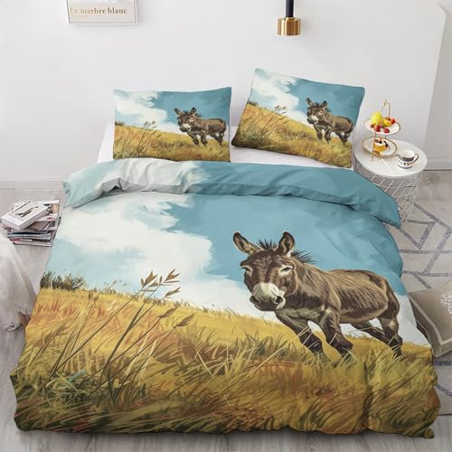 ZyxMehtic Esel Bettwäsche 135x200 Tierische Bettwäsche-Set 4teilig, Weich & Bügelfrei Bettbezug, Mikrofaser WendeBettwäsche mit 2 Kissenbezüg 80x80 cm und Reißverschluss