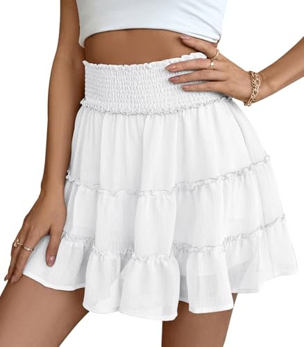 Adigaber Donna Mini Gonna Vita Alta Tinta Unita Gonna in Tulle a Balze con Pantaloncini