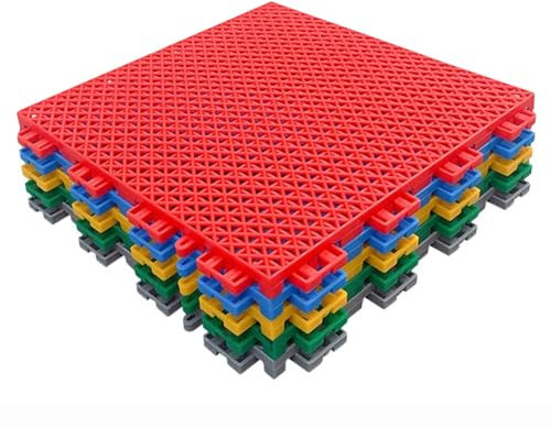 QUSYZD 10PCS Modular Interlocking Floor Tiles, Outdoor Basketball Court Badminton Court Weatherproof DIY Sport Court Tiles,Red,10PCS,Yellow-10PCS,Yellow-10PCS