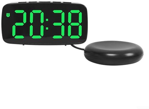 HEIBTENY LED-Wecker mit Datumsanzeige, Vibration, Reiseuhr mit einstellbarer Helligkeit (A)