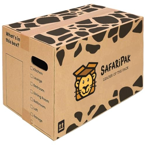SAFARIPAK - 30 x Large Strong 52cm x 30cm x 30cm Reusable Cardboard Storage Packing Moving House Boxes with Carry Handles and Room List Checkboxes - 47 Litres Capacity