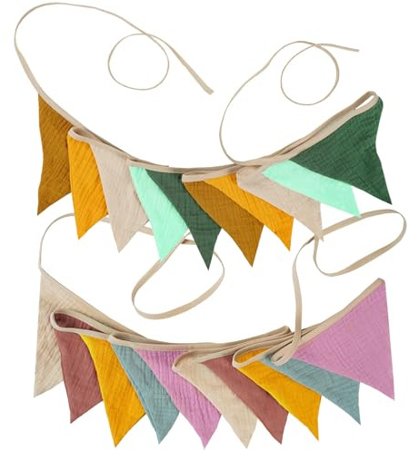 2 Stück Dekorative Wimpelkette, Wimpelkette für Kinderzimmer,Baumwolle Stoff Banner, wiederverwendbar, für Hochzeiten, Dekorationen im Innen- und Außenbereich