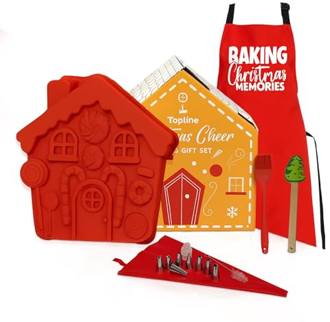 Topline Christmas Cheer Baking Gift Set – Silicone Cake Mould, Cake Decorating Kit, Silicone Tools & Christmas Apron for Women and Men – Fun Christmas Baking Activity Set for kids and adults