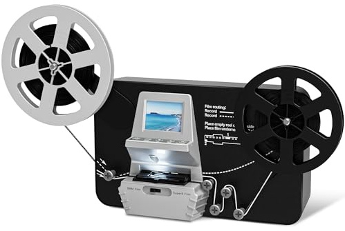 Super-Filmscanner, 8/8 mm, Konverter in digitaler Rolle (Film auf Rolle 3 Zoll, 5 Zoll, 7 Zoll und 9 Zoll), Video Digitalisierer mit LCD-Display 2,4 Zoll, 1080P und SD-Speicherkarte 32 GB